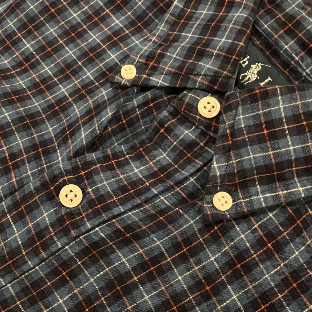 Ralph Lauren Small Linen Blend Navy Plaid Long-Sleeve Button Down Shirt